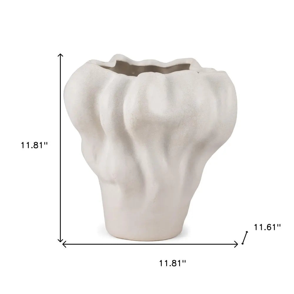 12" Cream Abstract Sculptural Ceramic Table Vase HomeRoots