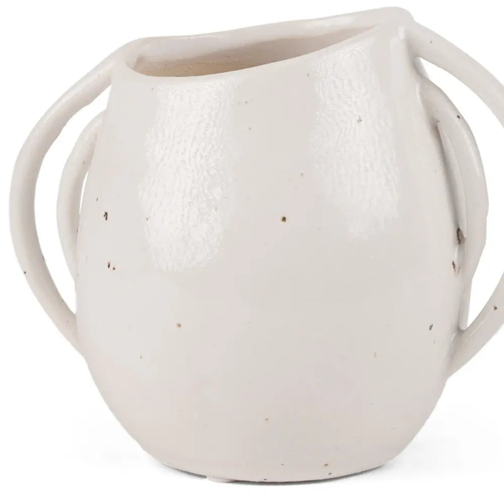 7" Cream Speckle Ceramic Amphora Table Vase HomeRoots