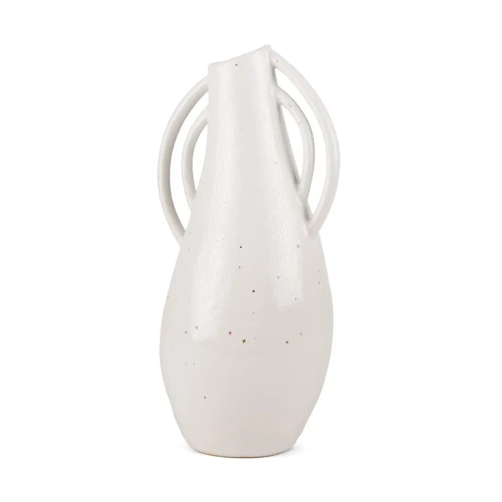 14" Off White Speckle Ceramic Amphora Table Vase HomeRoots
