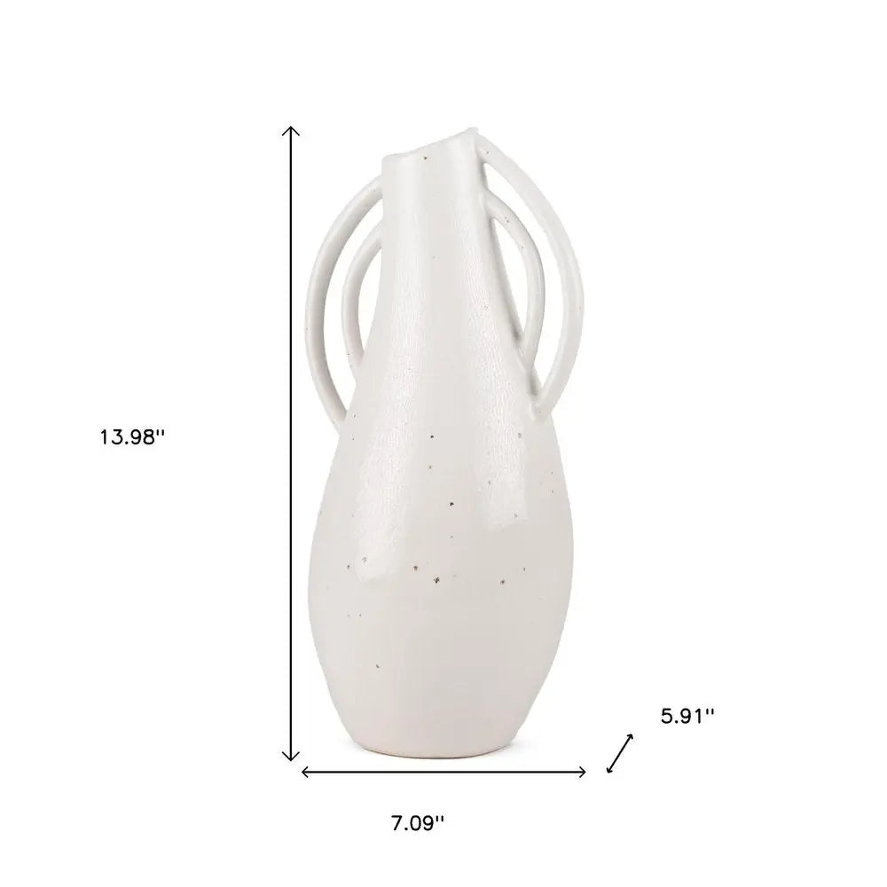 14" Off White Speckle Ceramic Amphora Table Vase HomeRoots
