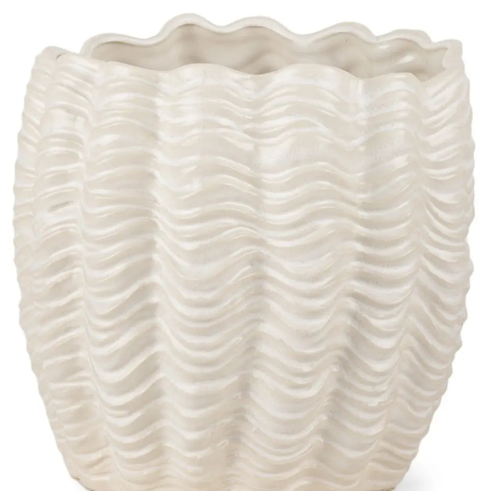 11" Cream Ceramic Sculptural Waves Table Vase HomeRoots
