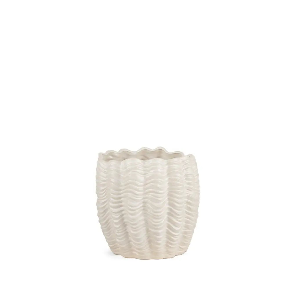 11" Cream Ceramic Sculptural Waves Table Vase HomeRoots