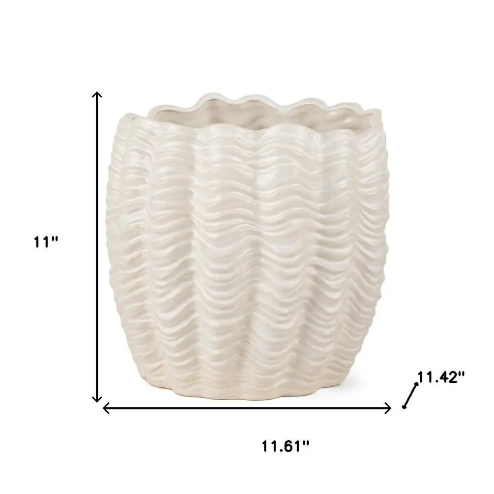 11" Cream Ceramic Sculptural Waves Table Vase HomeRoots