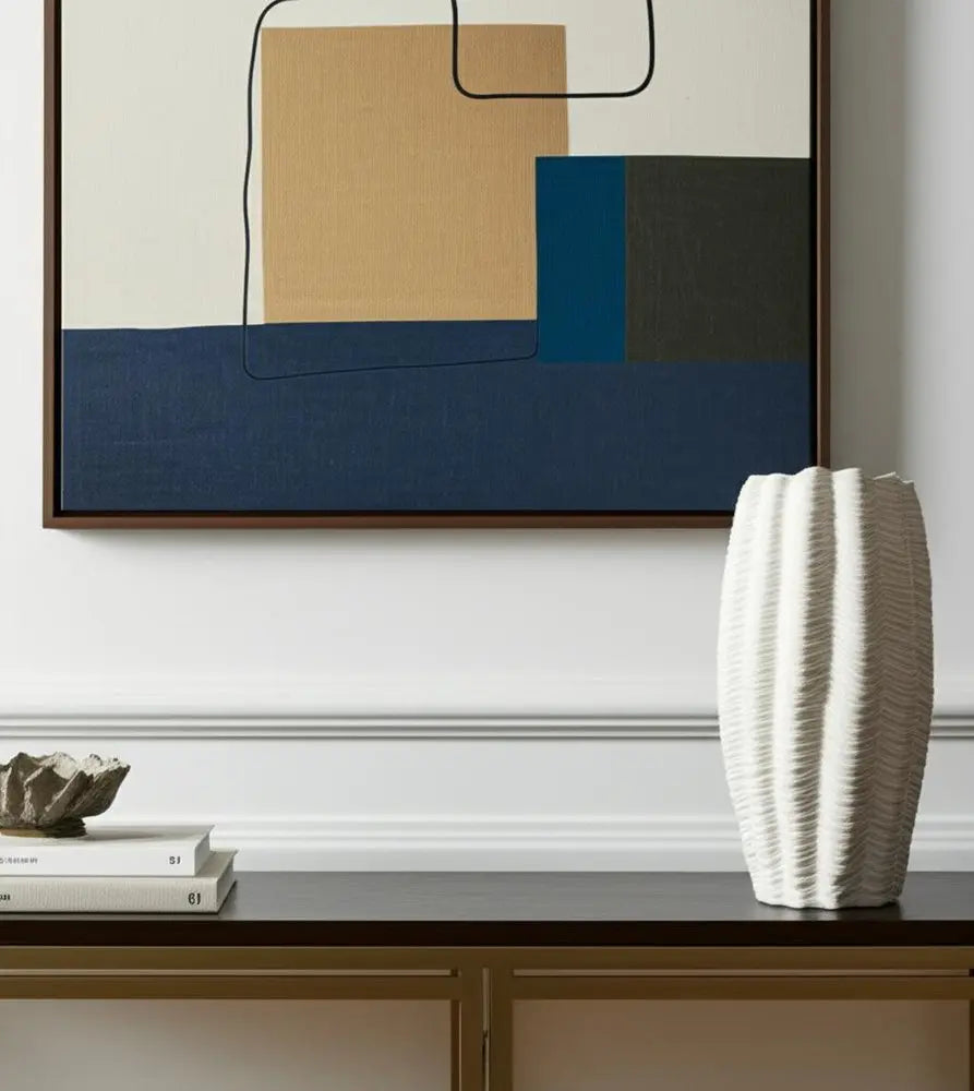 24" Cream Cylinder Ceramic Sculptural Waves Table Vase HomeRoots