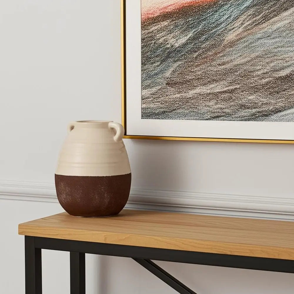 14" Brown And Cream Ceramic Amphora Table Vase HomeRoots