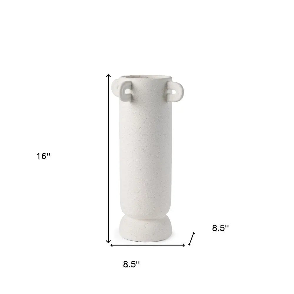 16" Off White Cylinder Ceramic Table Vase With Handles HomeRoots