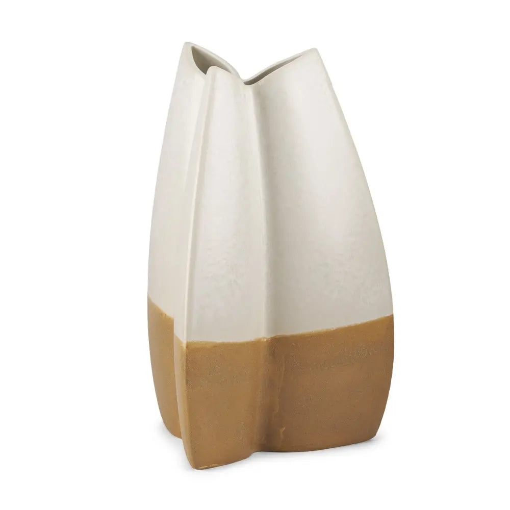 16" Cream And Beige Color Block Ceramic Table Vase HomeRoots