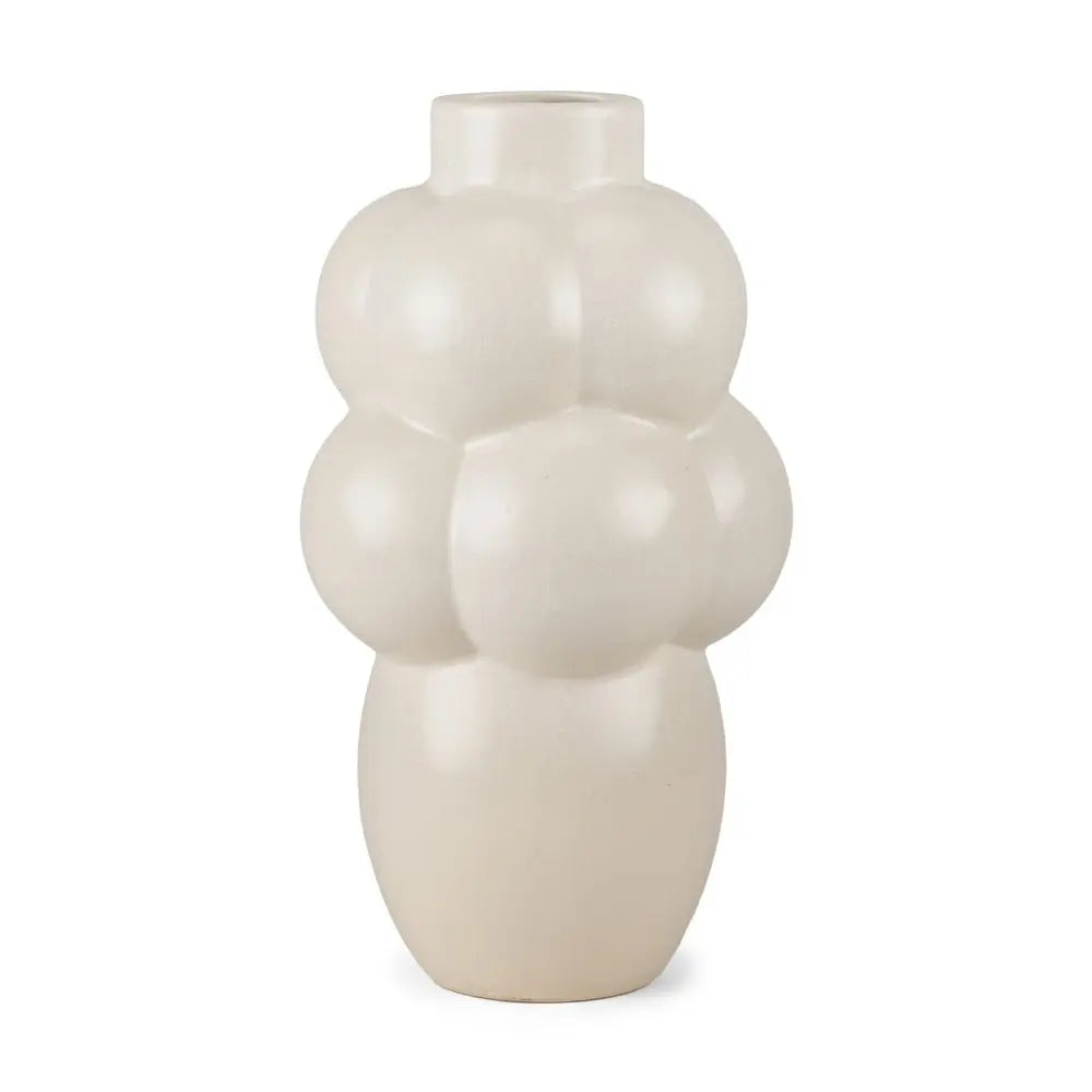 14" Cream Ceramic Bulbous Table Vase