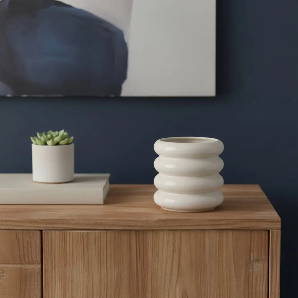 7" Cream Cylinder Rings Ceramic Table Vase HomeRoots