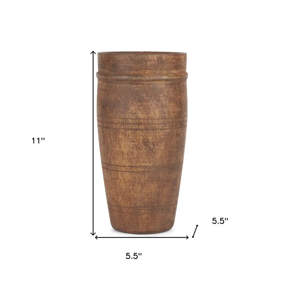 11" Brown Distressed Wood Cylinder Table Vase HomeRoots