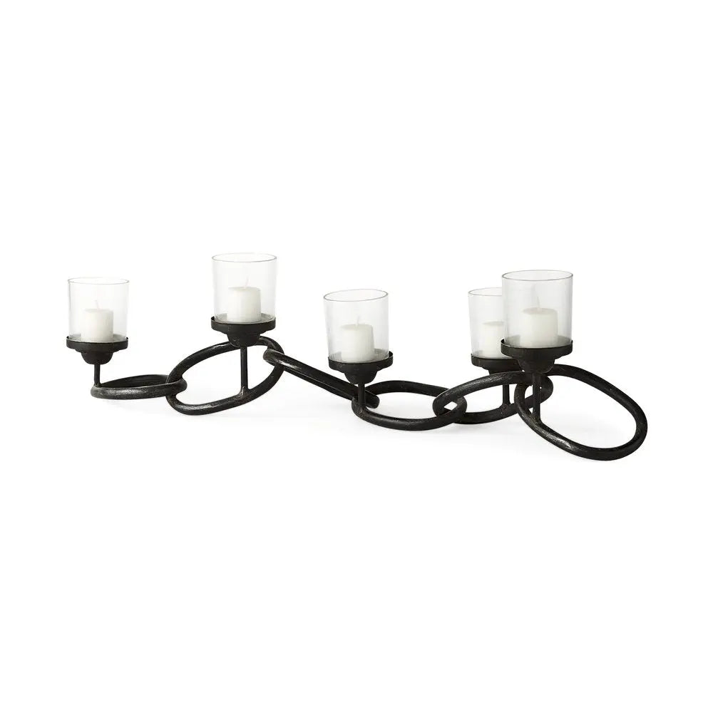 5" Black Distressed Abstract Metal Tabletop Votive Candle Holder HomeRoots