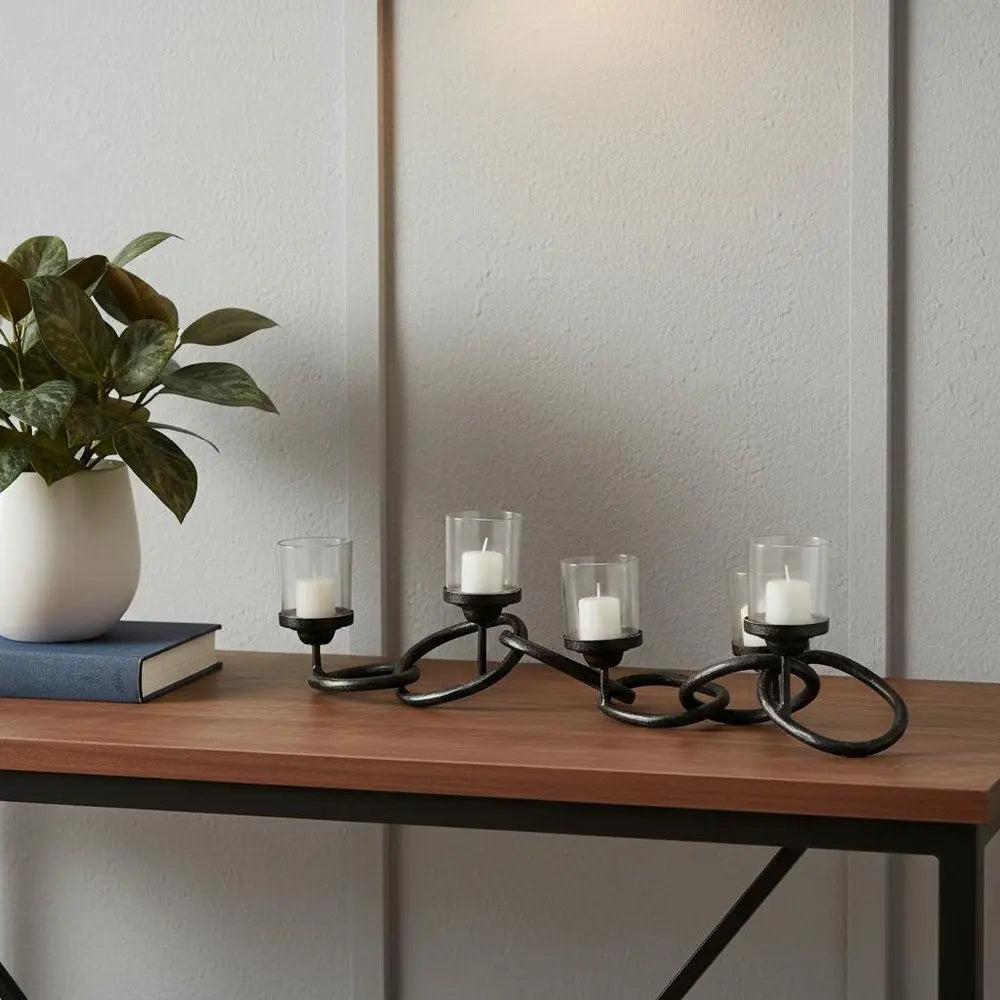 5" Black Distressed Abstract Metal Tabletop Votive Candle Holder HomeRoots