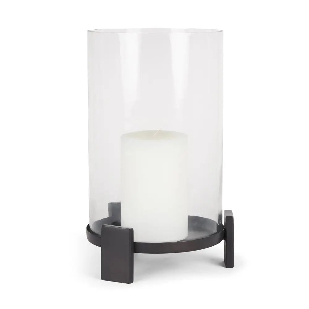14" Black Metal Abstract Tabletop Hurricane Candle Holder HomeRoots