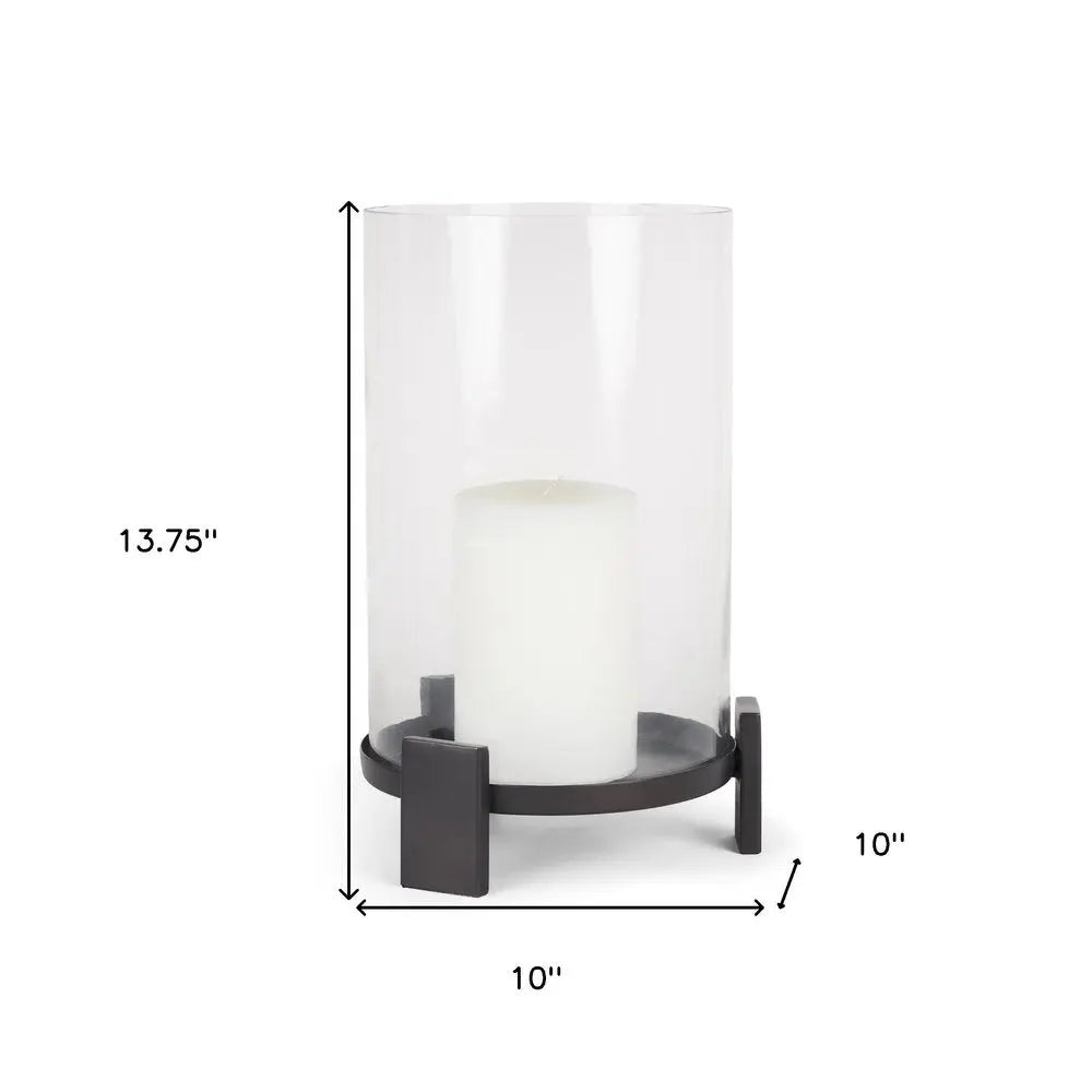 14" Black Metal Abstract Tabletop Hurricane Candle Holder HomeRoots