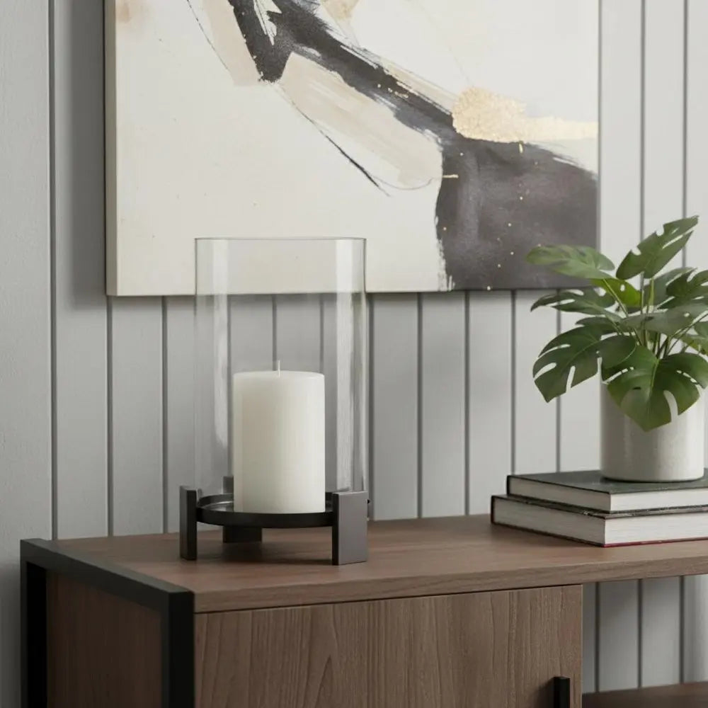 14" Black Metal Abstract Tabletop Hurricane Candle Holder HomeRoots