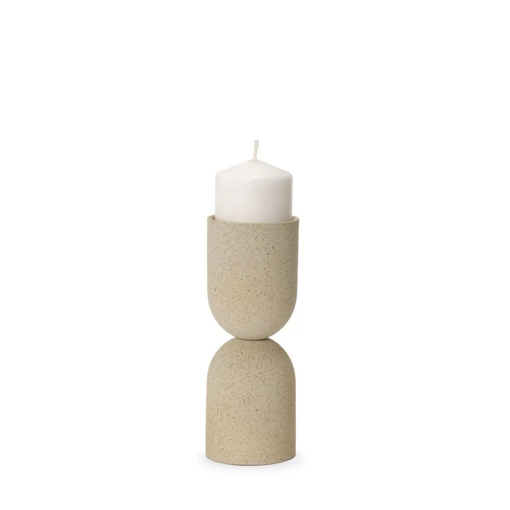 9" Beige Metal Tabletop Pillar Candle Holder HomeRoots