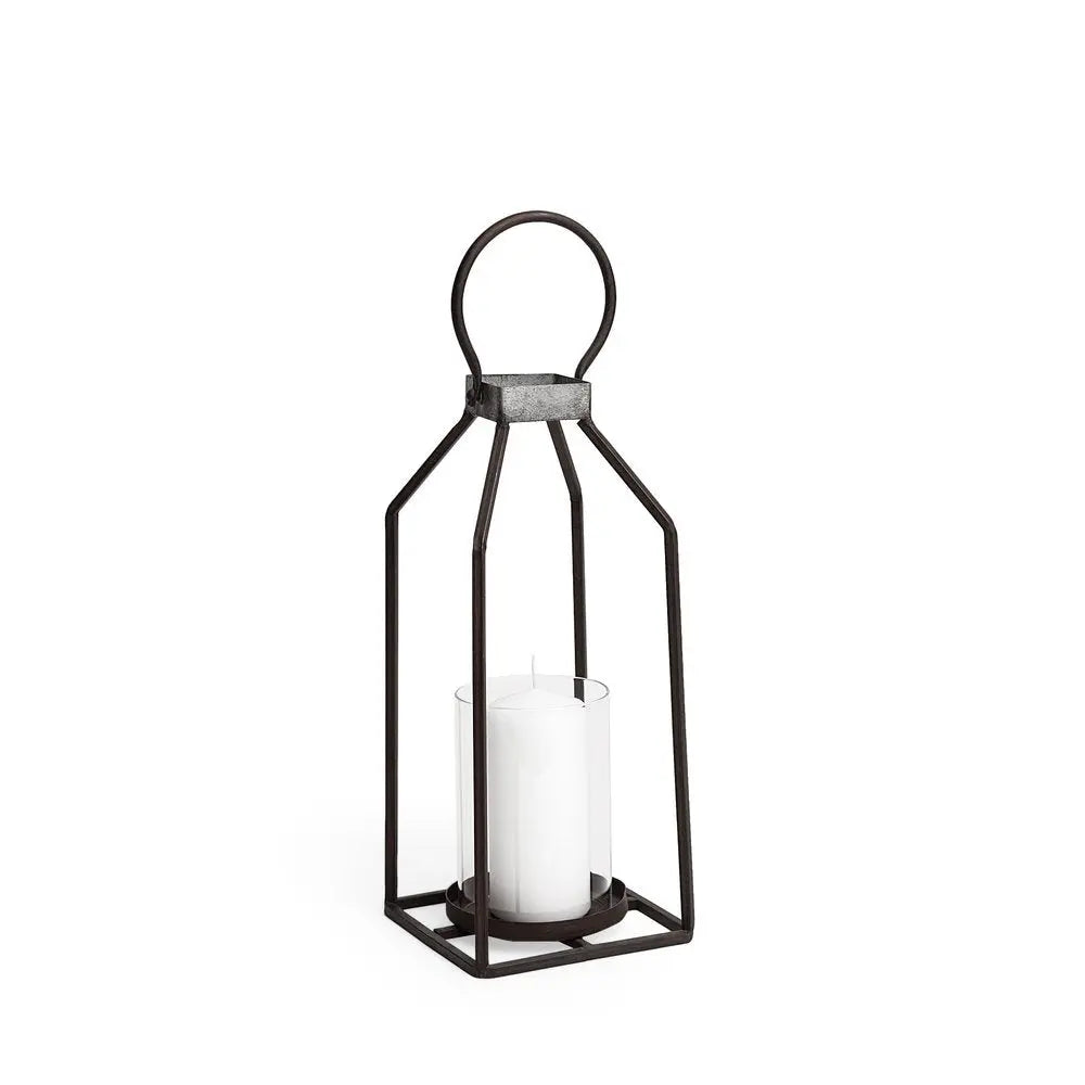 16" Black Distressed Geometric Metal And Glass Tabletop Votive Candle Holder HomeRoots