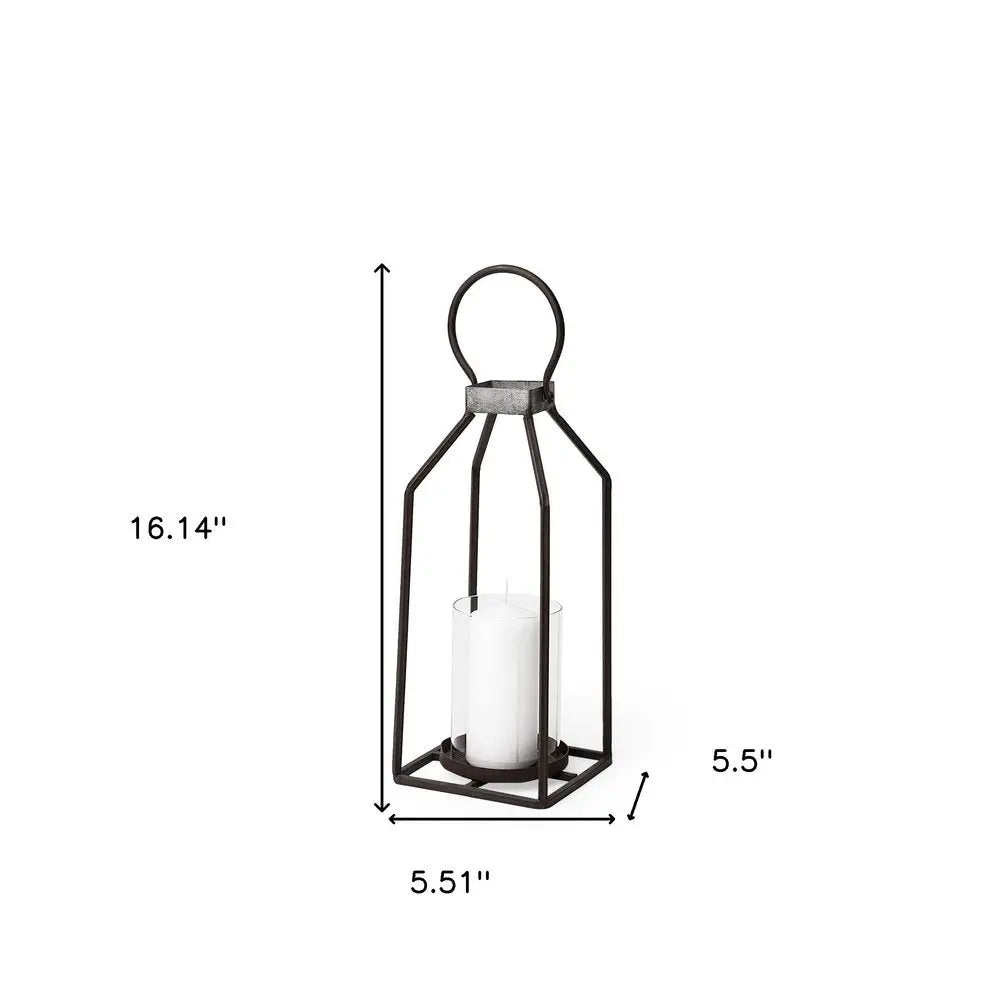 16" Black Distressed Geometric Metal And Glass Tabletop Votive Candle Holder HomeRoots