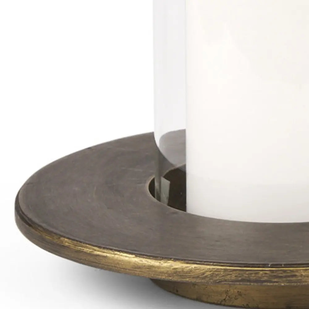 Set of Two Gold Distressed Geometric Metal Tabletop Hurricane Candle Holders HomeRoots