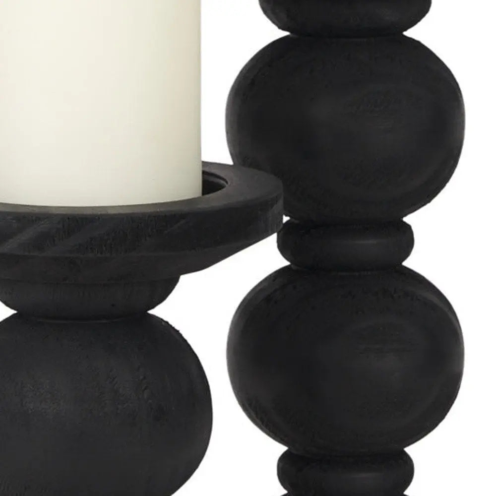 Set of Two Black Wood Abstract Tabletop Candle Holders HomeRoots