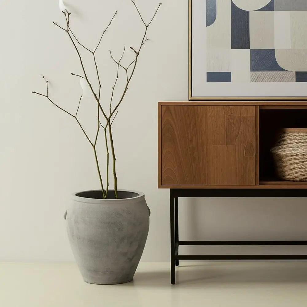 24" Gray Ceramic Amphora Floor Vase HomeRoots