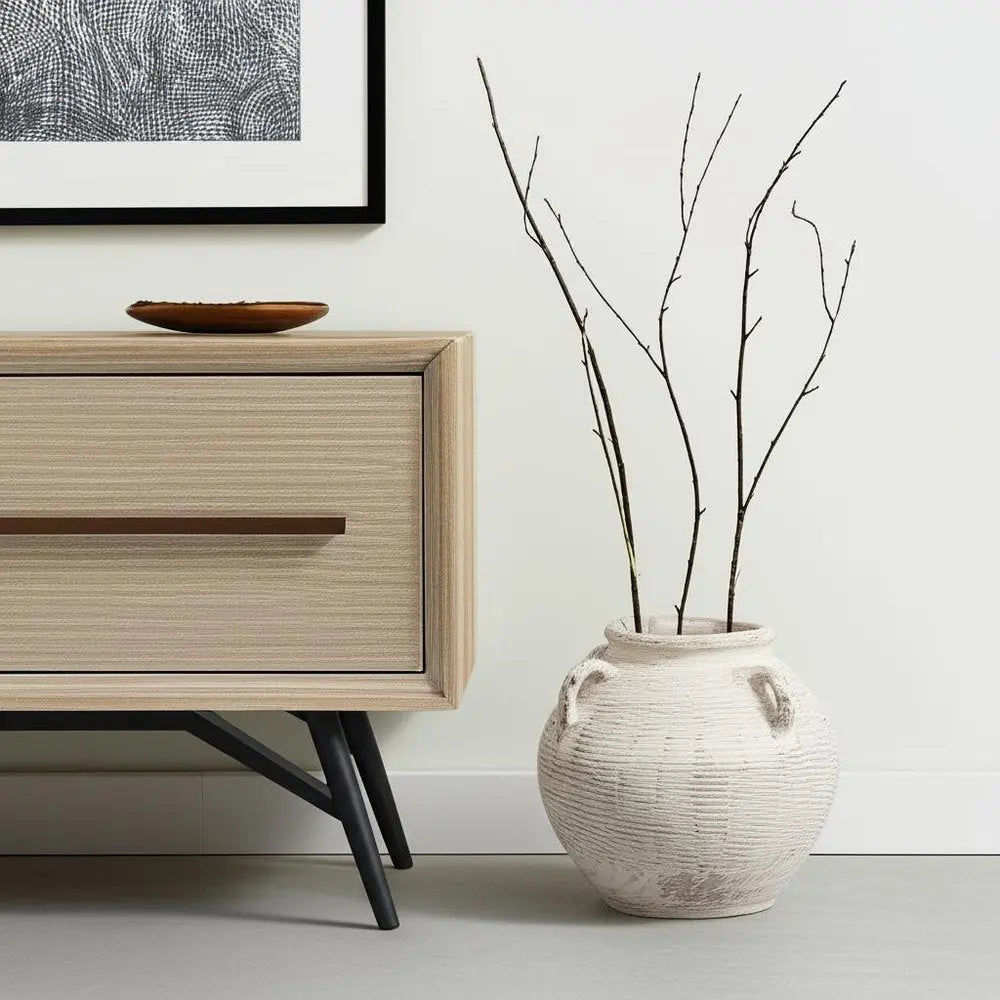 16" Cream Ceramic Amphora Floor Vase HomeRoots