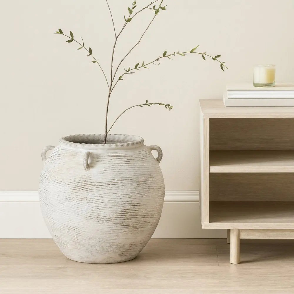 22" Cream Amphora Ceramic Floor Vase HomeRoots