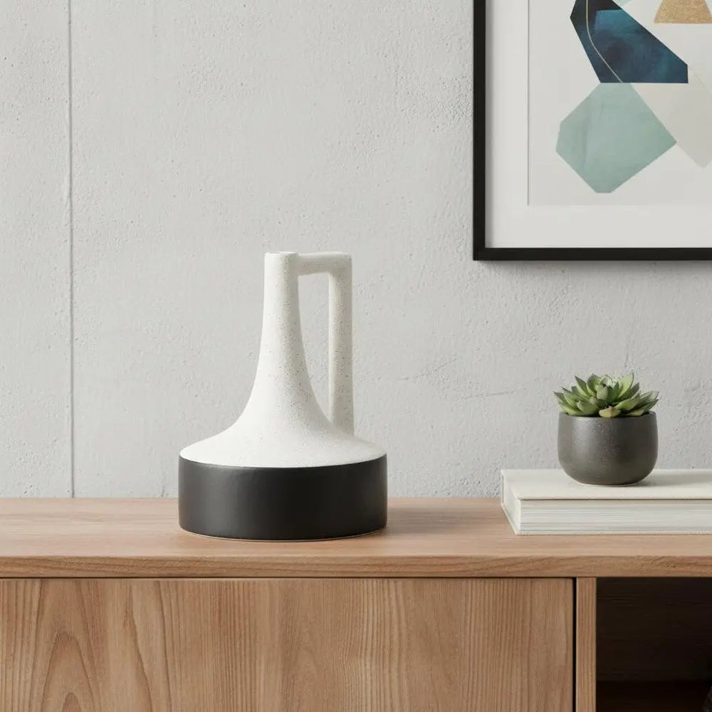 8" Black And White Ombre Ceramic Jug Vase HomeRoots