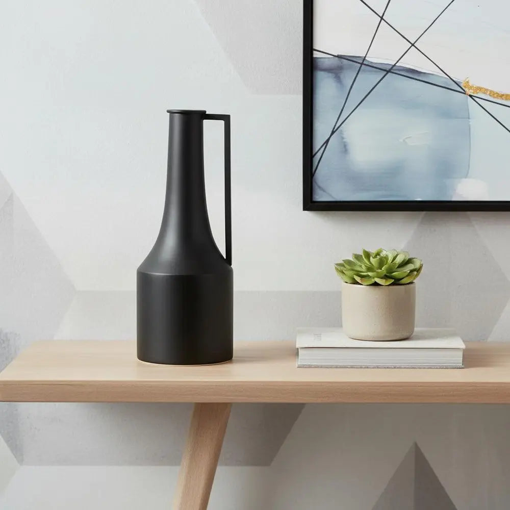 14" Black Metal Jug Vase HomeRoots