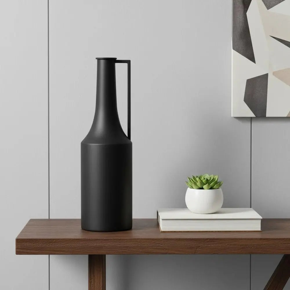 18" Black Metal Jug Vase HomeRoots