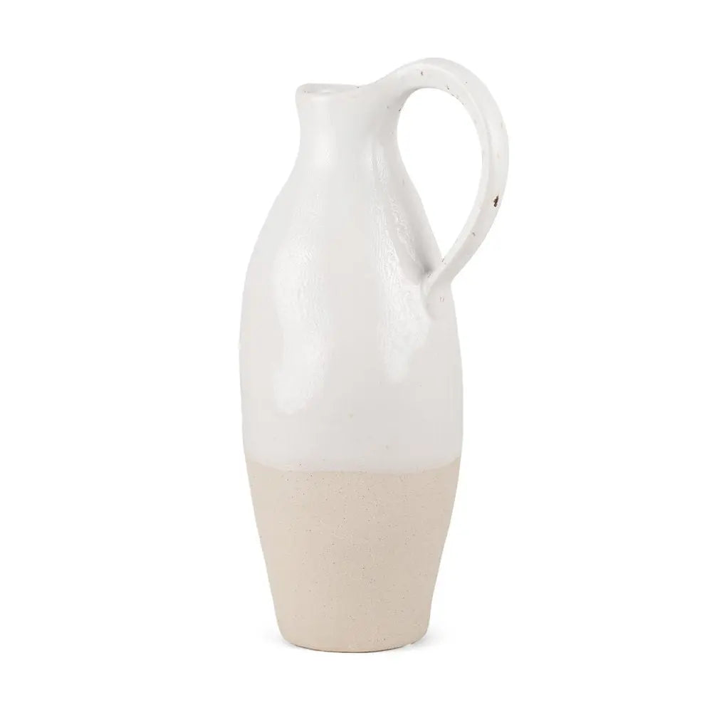 14" White And Beige Ombre Bud Ceramic Jug Vase HomeRoots