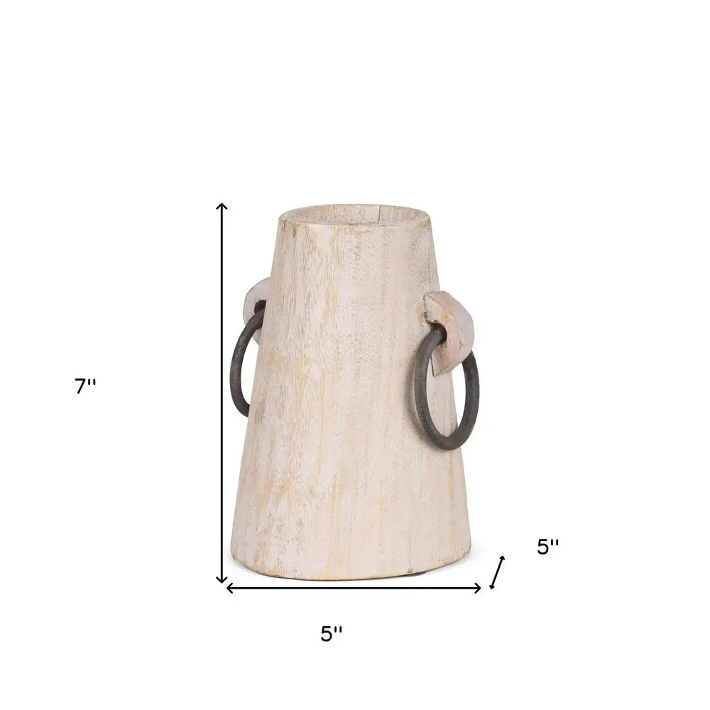7" Beige Cylinder Solid Wood Jug Vase HomeRoots