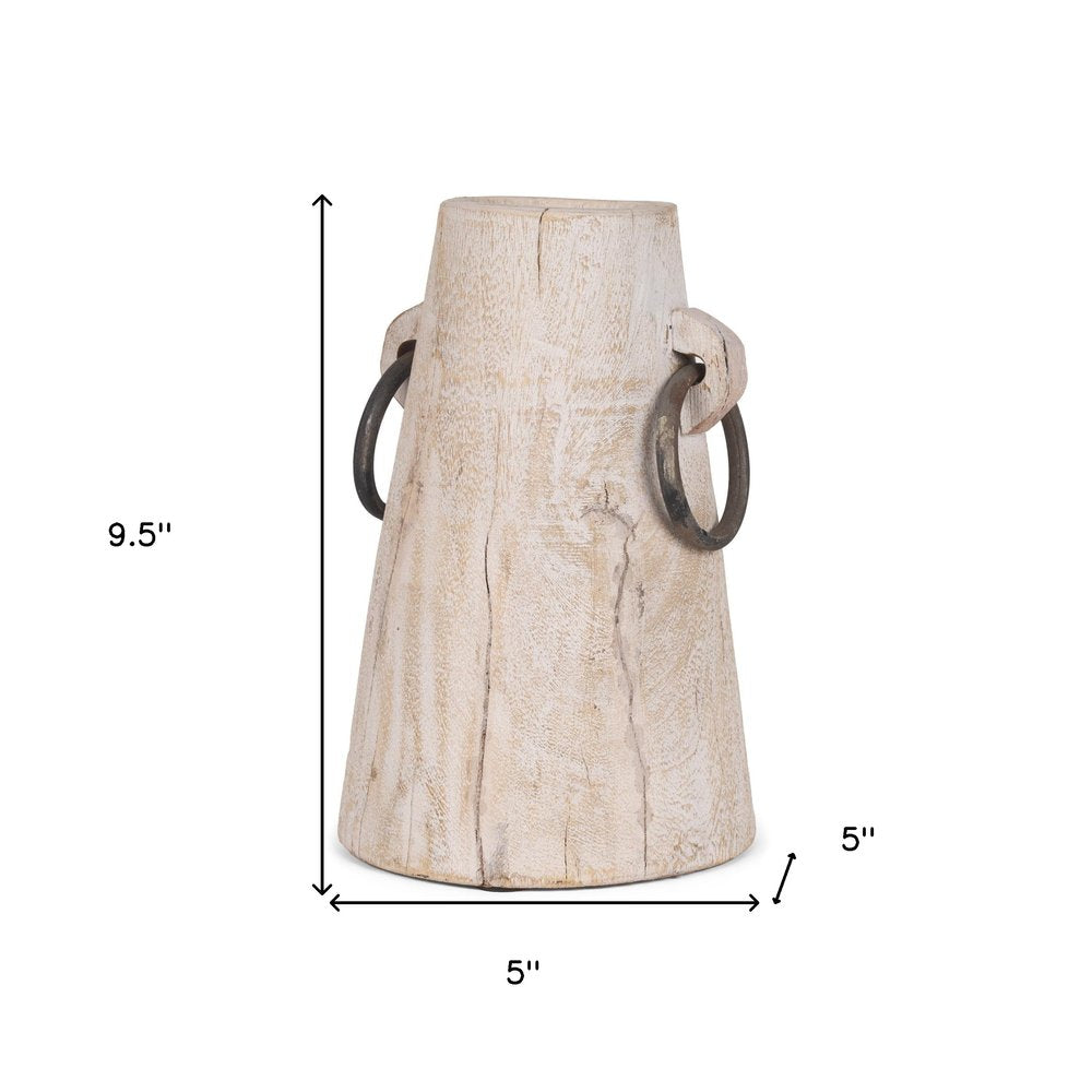 Jarrón cilíndrico de madera maciza beige de 10"