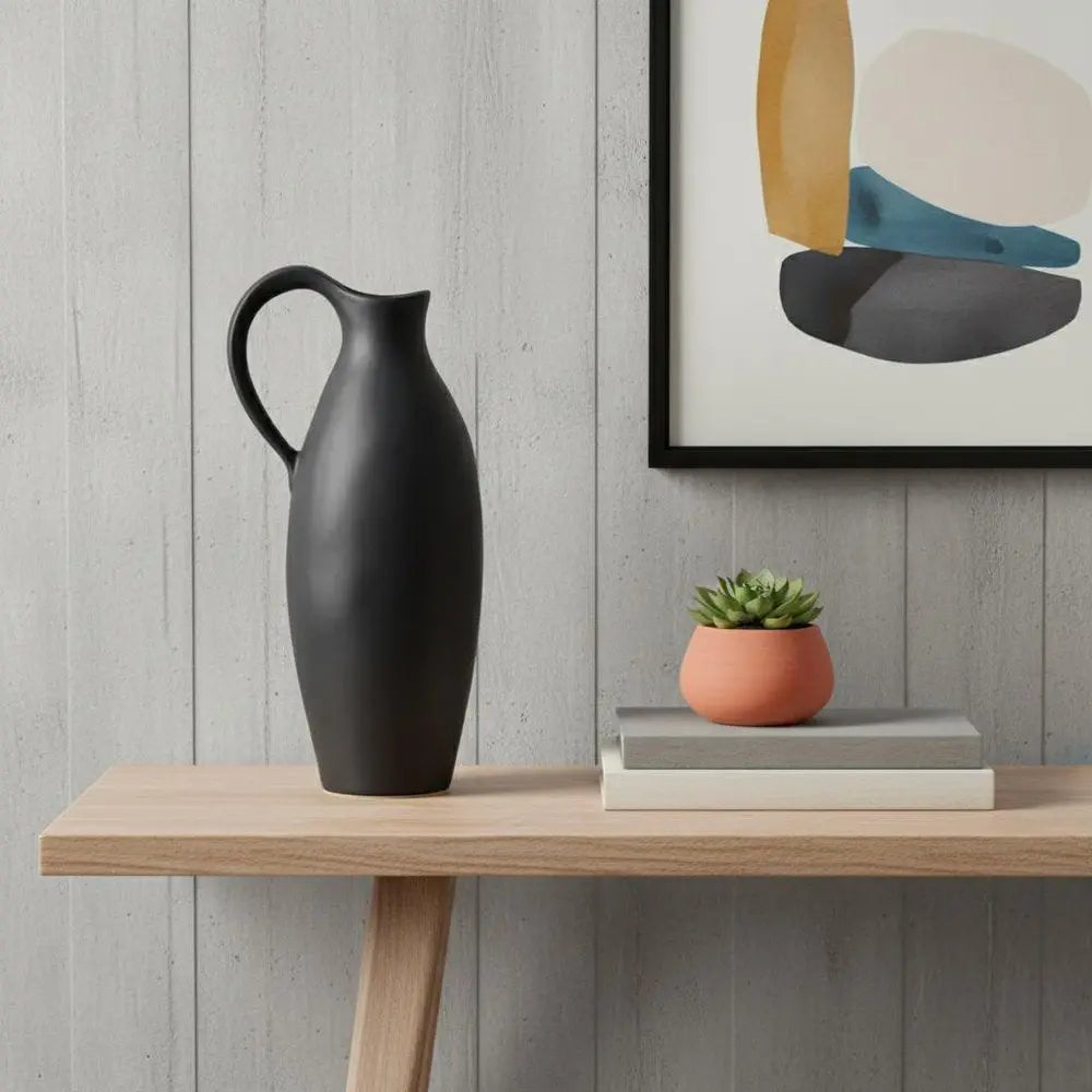 Jarrón de cerámica con forma de jarra de 15" de color negro