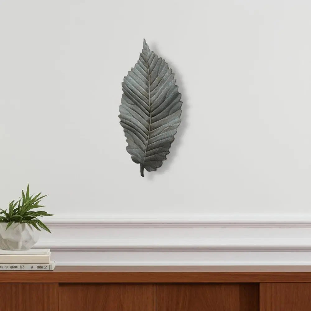 Brattea 16" X 9" Green Leaf Metal Hanging Dimensional Sculpture HomeRoots