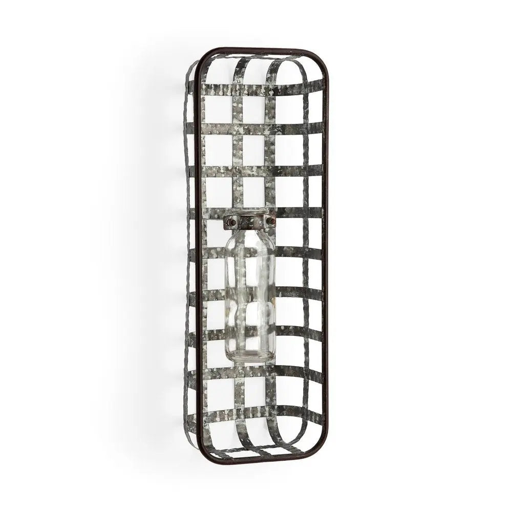 17" Black And Clear Glass Bottle And Metal Wall Vase HomeRoots