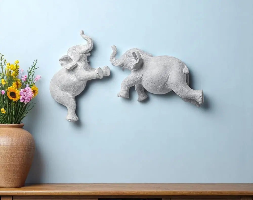 Set of Two Maynard I Gray Elephant Resin Hanging Dimensional Sculpture HomeRoots