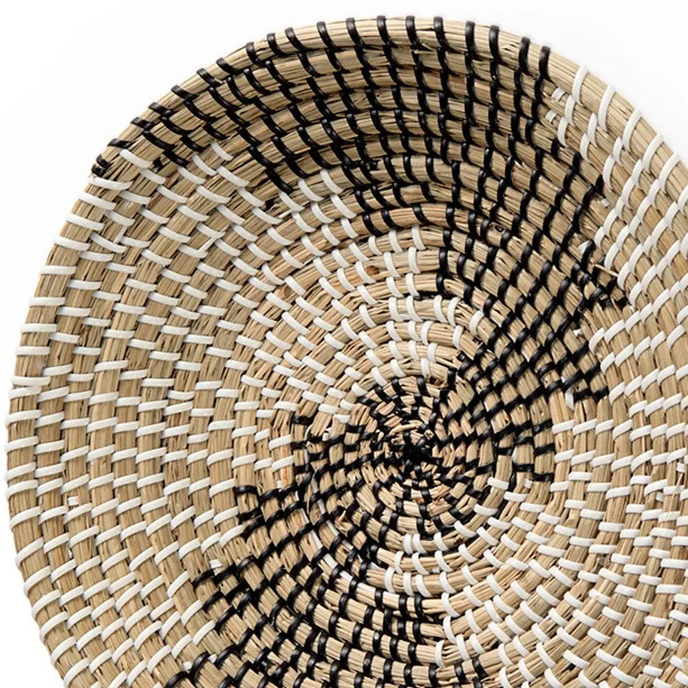 Luna 12" X 12" Black Light Brown And White Abstract Geometric Seagrass Circle Hanging Dimensional Sculpture HomeRoots