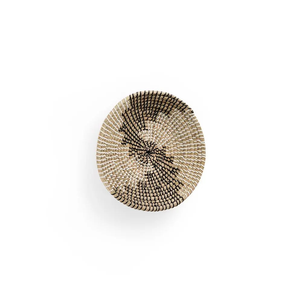 Luna 12" X 12" Black Light Brown And White Abstract Geometric Seagrass Circle Hanging Dimensional Sculpture HomeRoots