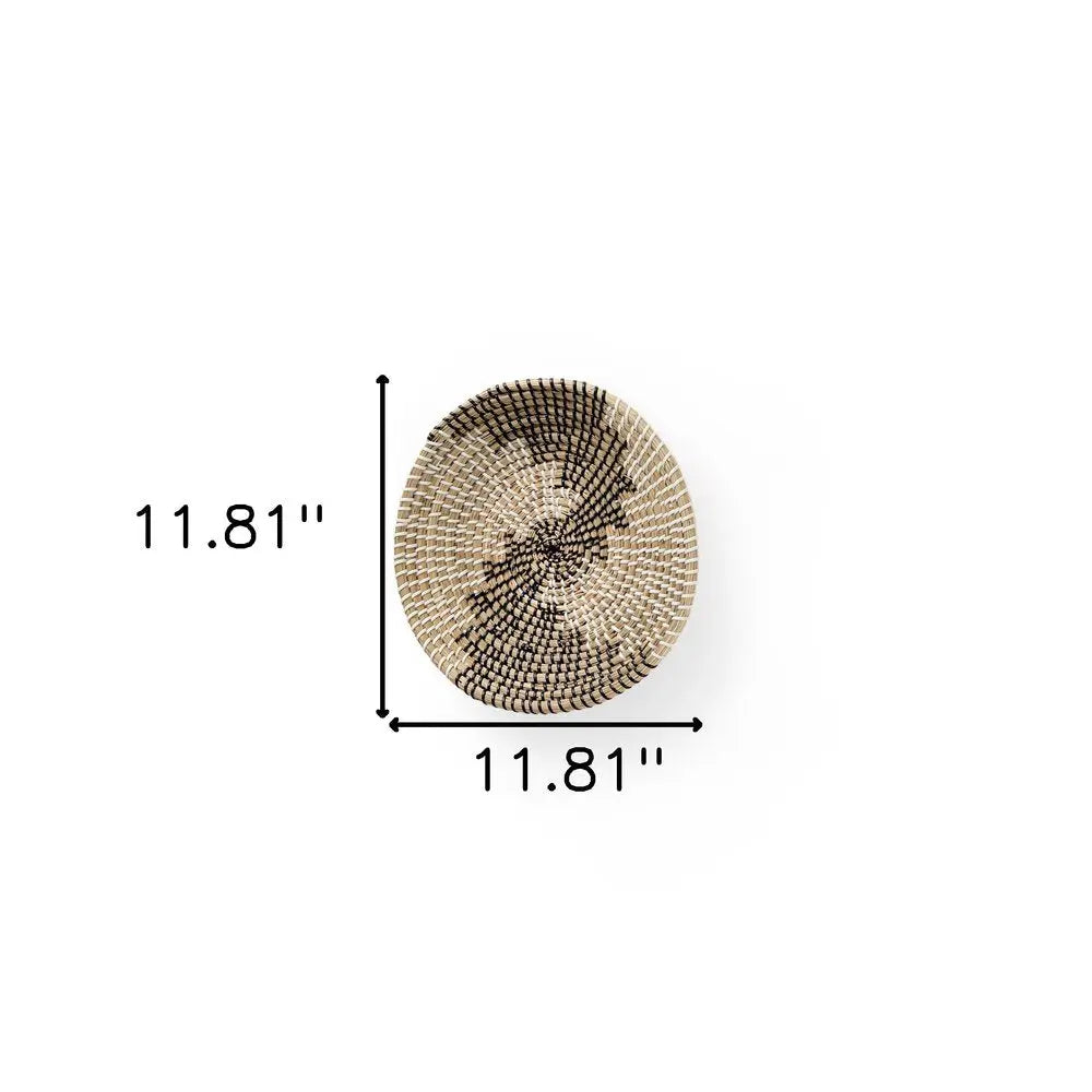 Luna 12" X 12" Black Light Brown And White Abstract Geometric Seagrass Circle Hanging Dimensional Sculpture HomeRoots