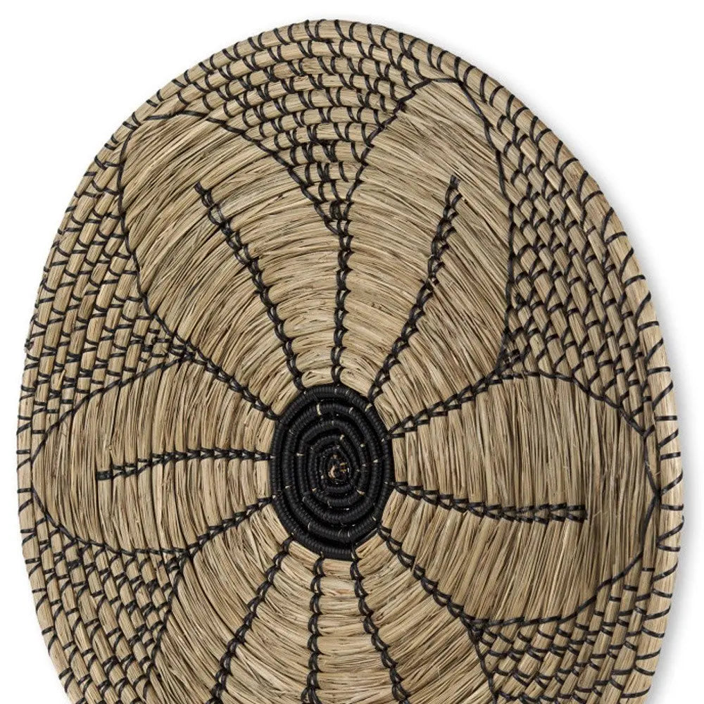 Mekhi 24" X 24" Black And Light Brown Floral Seagrass Circle Hanging Dimensional Sculpture HomeRoots
