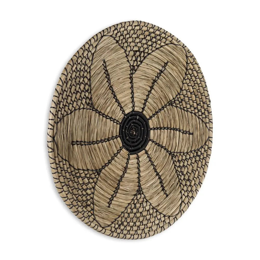Mekhi 24" X 24" Black And Light Brown Floral Seagrass Circle Hanging Dimensional Sculpture HomeRoots