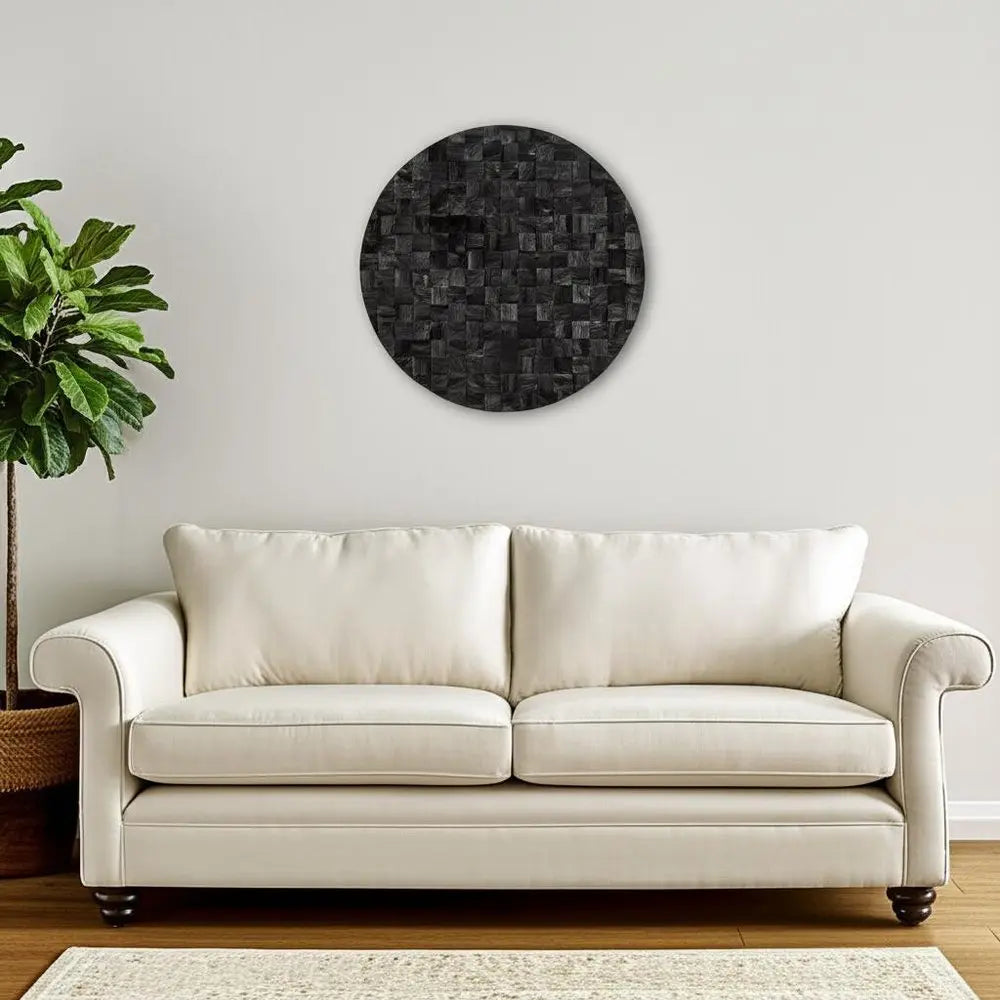 Into the Abyss II 32" X 32" Black Geometric Wood Circle Hanging Dimensional Sculpture HomeRoots