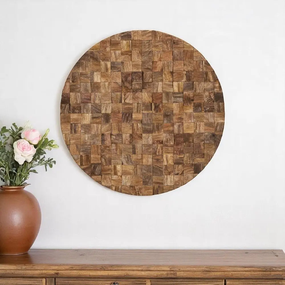 Into the Abyss II 32" X 32" Brown Geometric Wood Circle Hanging Dimensional Sculpture HomeRoots