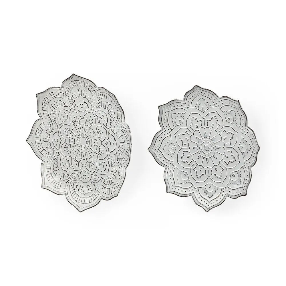 Set of Two Miranda Silver Flower Mandala Metal Hanging Dimensional Sculpture HomeRoots