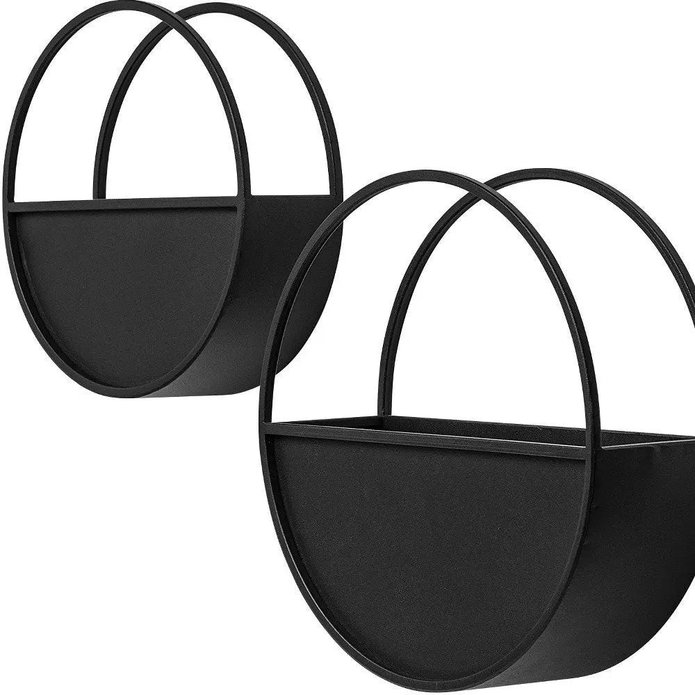 Set of Two Black Metal Round Hanging Planters HomeRoots