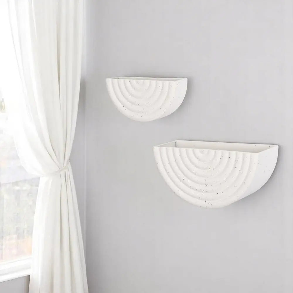 Set of Two White Metal Geometric Half Moon Wall Planters HomeRoots