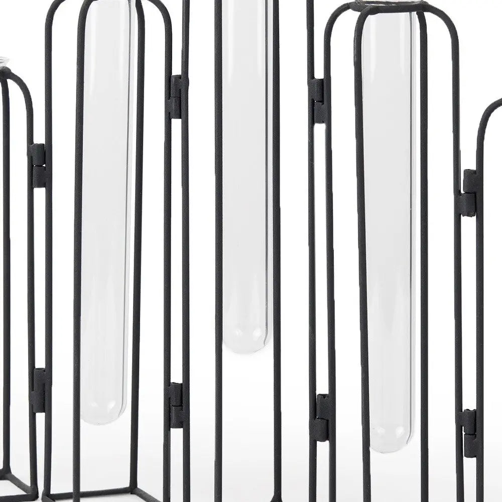 11" Black And Clear Glass And Metal Table Vase HomeRoots