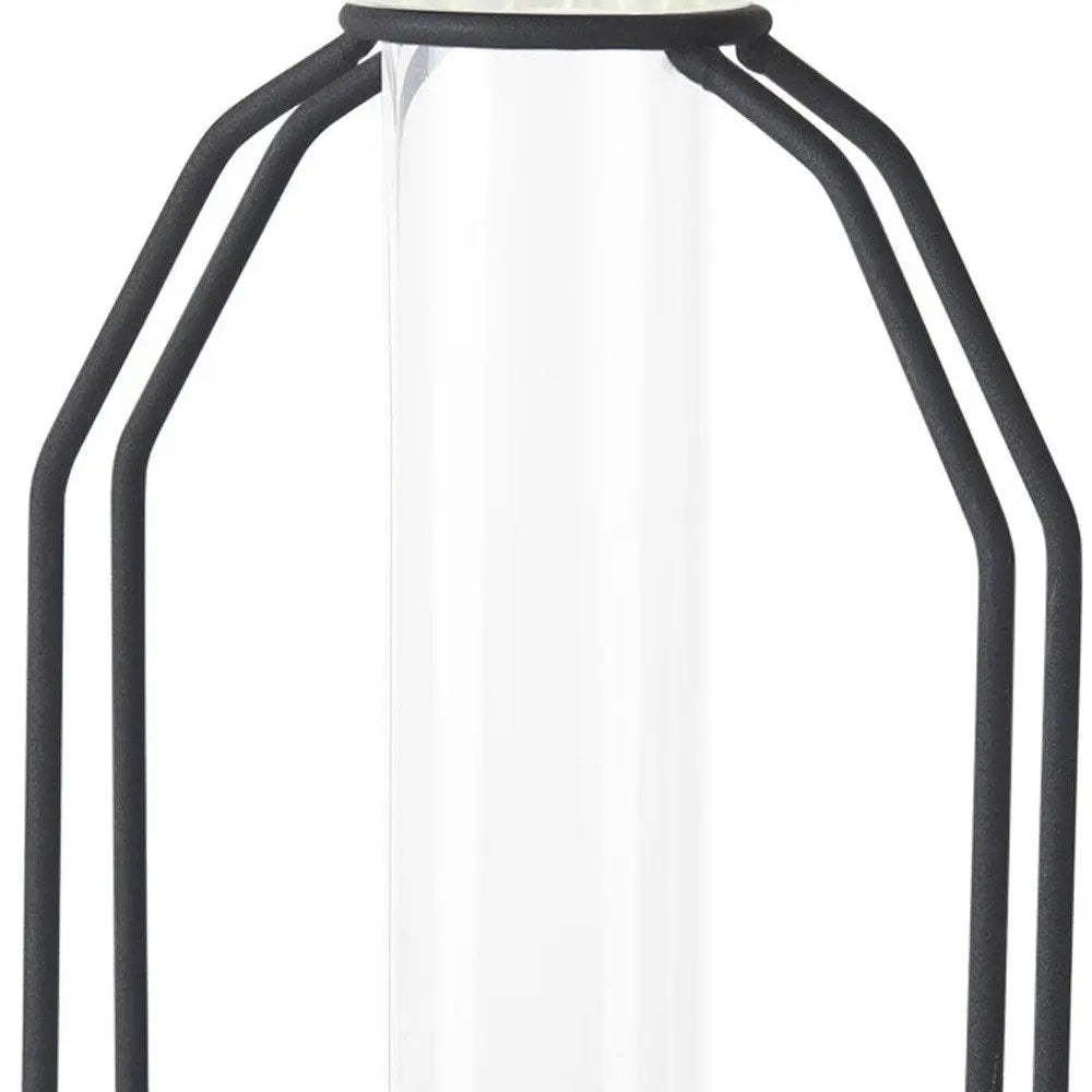 11" Black And Clear Glass And Metal Table Vase HomeRoots