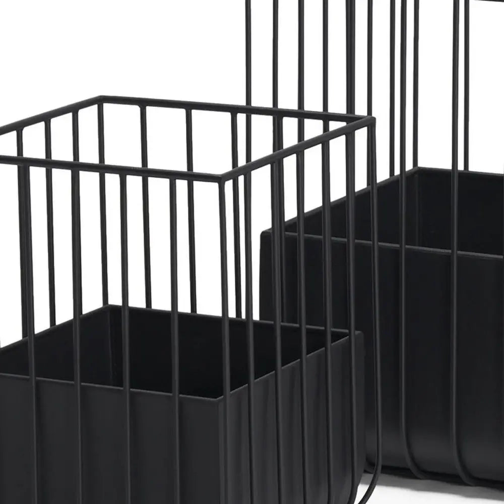 Set of Two Black Metal Wire Cage Square Pot Planters HomeRoots